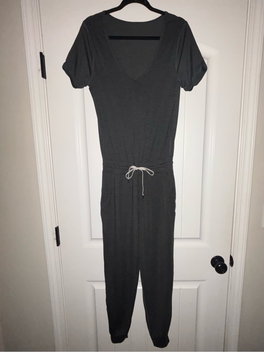 Vuori Charcoal Gray V-Neck Short-Sleeve Jumpsuit